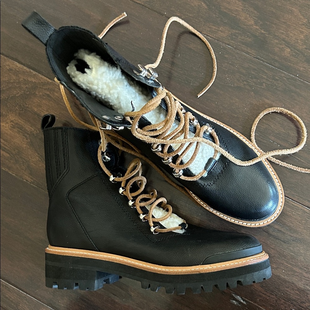 NWOB MARC FISHER LTD - SIZE: 6 - Izzie Shearling Leather Lug Sole Winter Boots